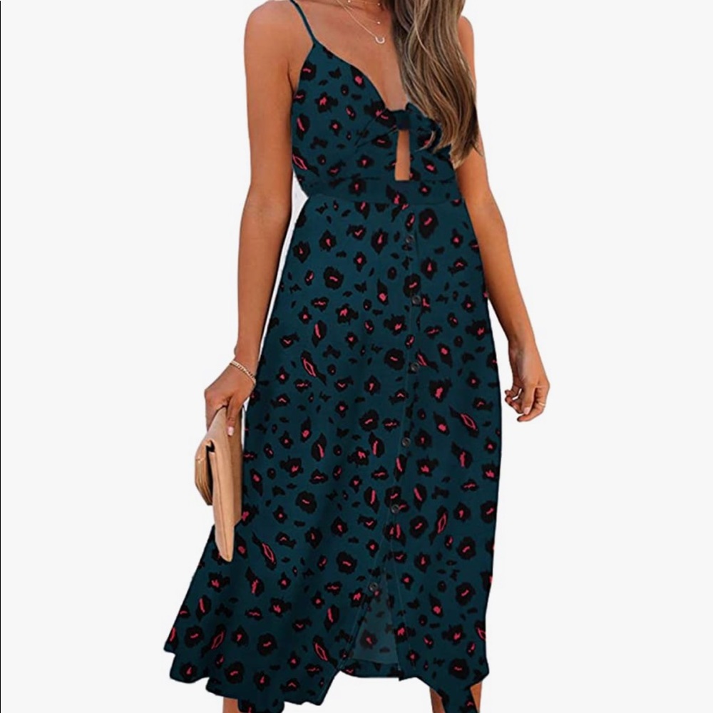 Tie Front Spaghetti Strap Button Down Midi Dress